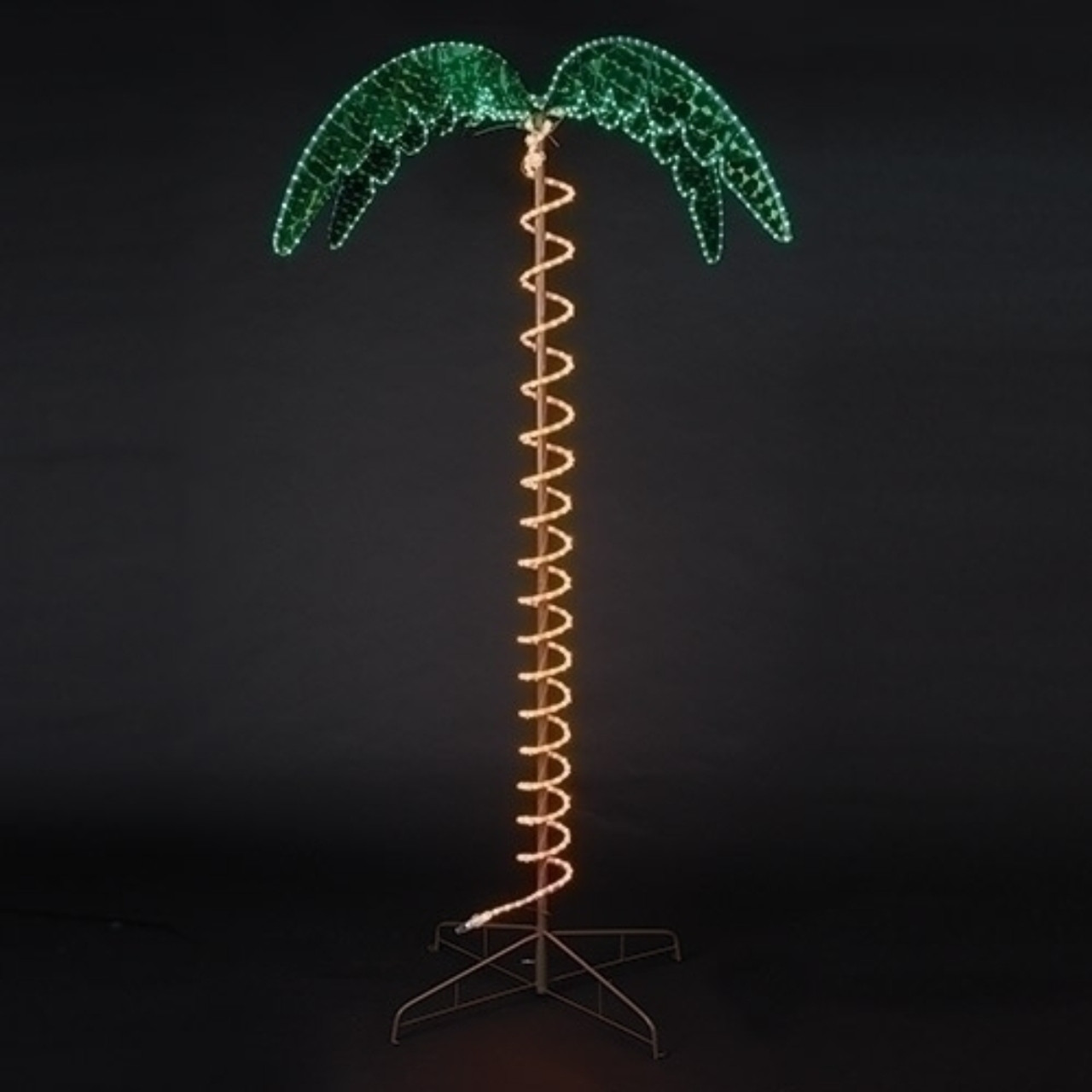 84" Green Outdoor Lighted Palm Tree with Holographic Rope Light Christmas Central