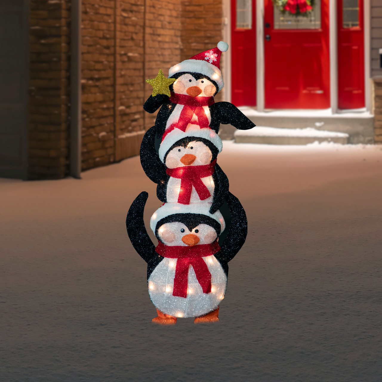 41" Lighted Stacked Penguin Family Outdoor Christmas Decoration Christmas Central