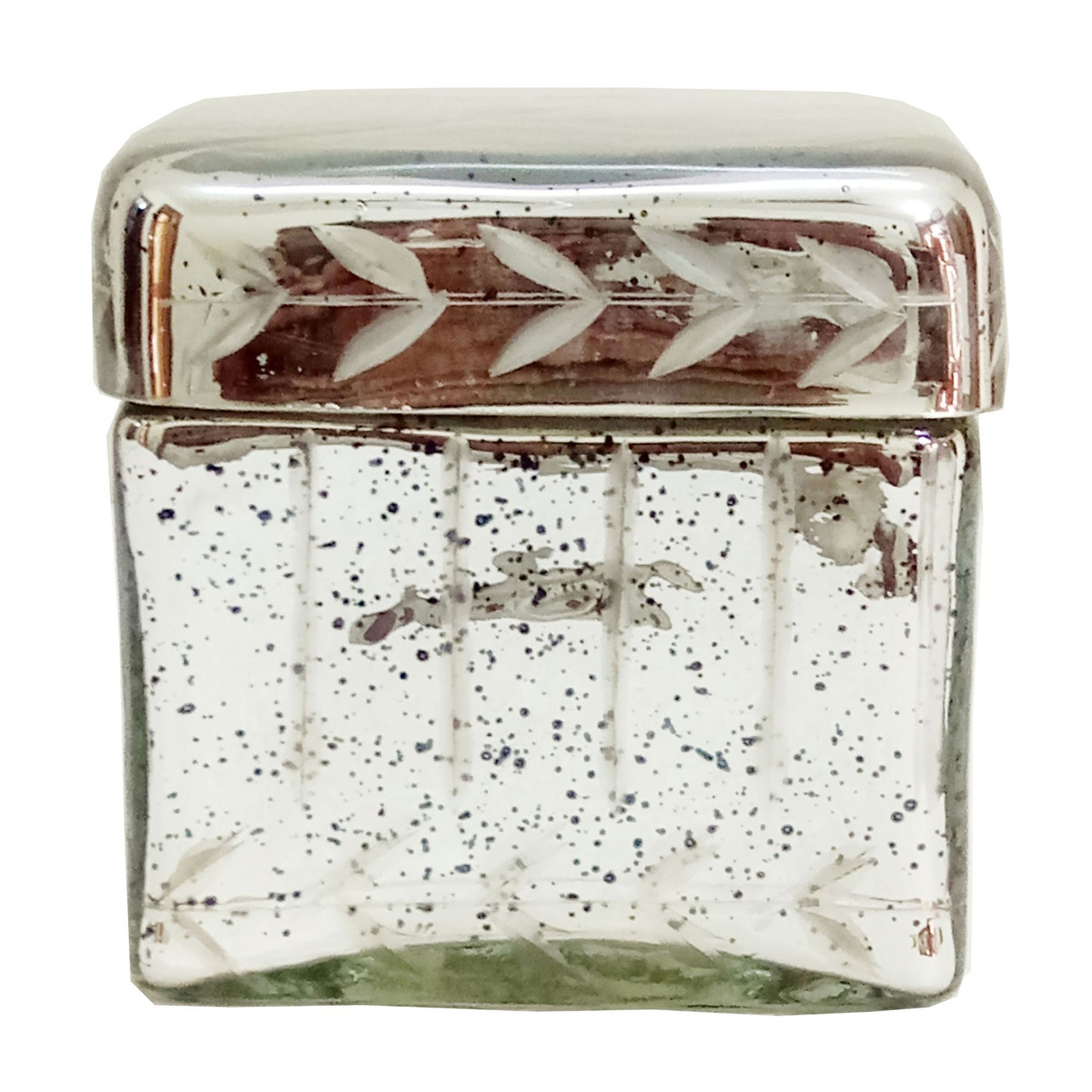 Metallic Finished Square Glass Box with Lid - 5