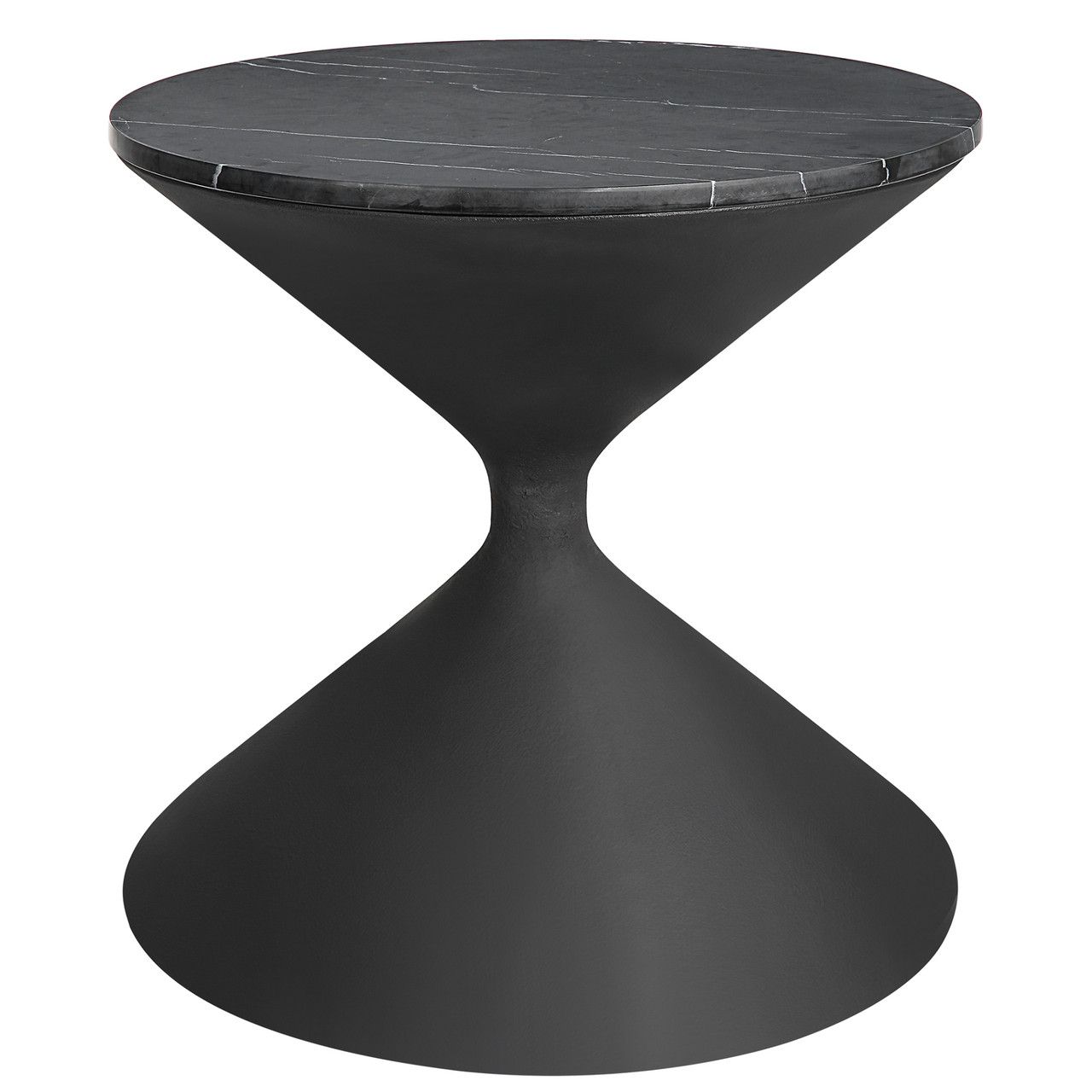 Hillary 17 Inch Side Table, Indoor Outdoor, Hourglass Shape, Black Finish By Casagear Home