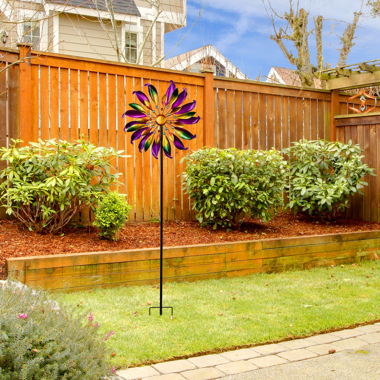 Mardi Gras Flower Outdoor Pinwheel Garden Stake - 4.5' | Christmas