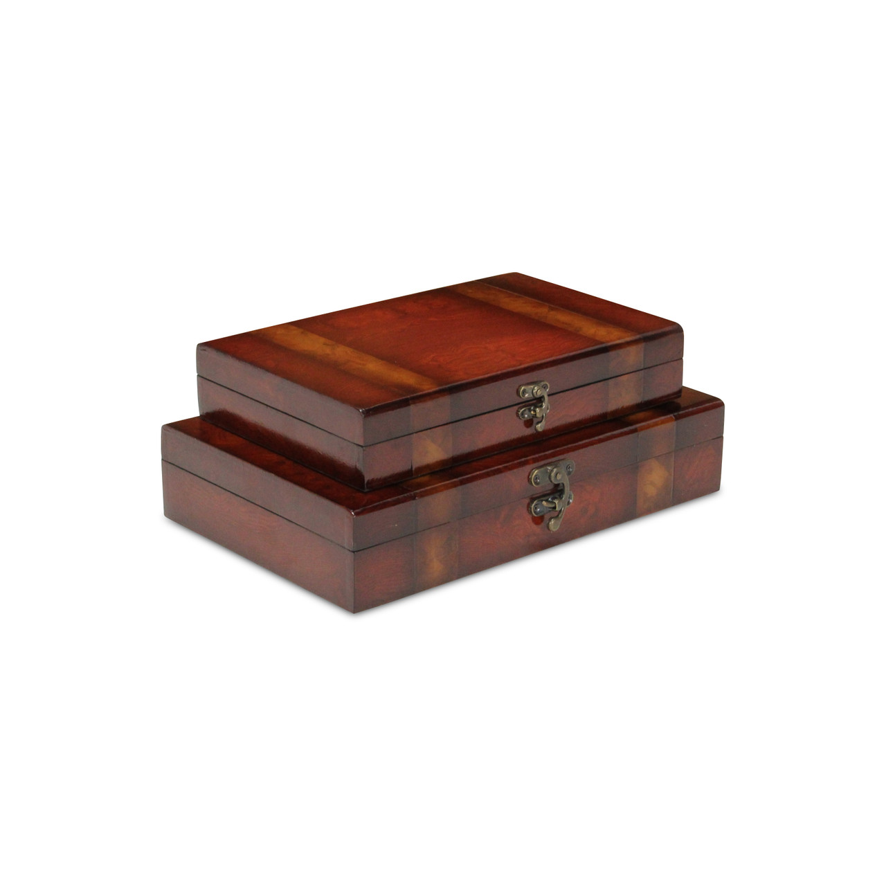 Set of 2 Brown Rectangular Lined Storage Wooden Boxes 13.5" | Christmas ...