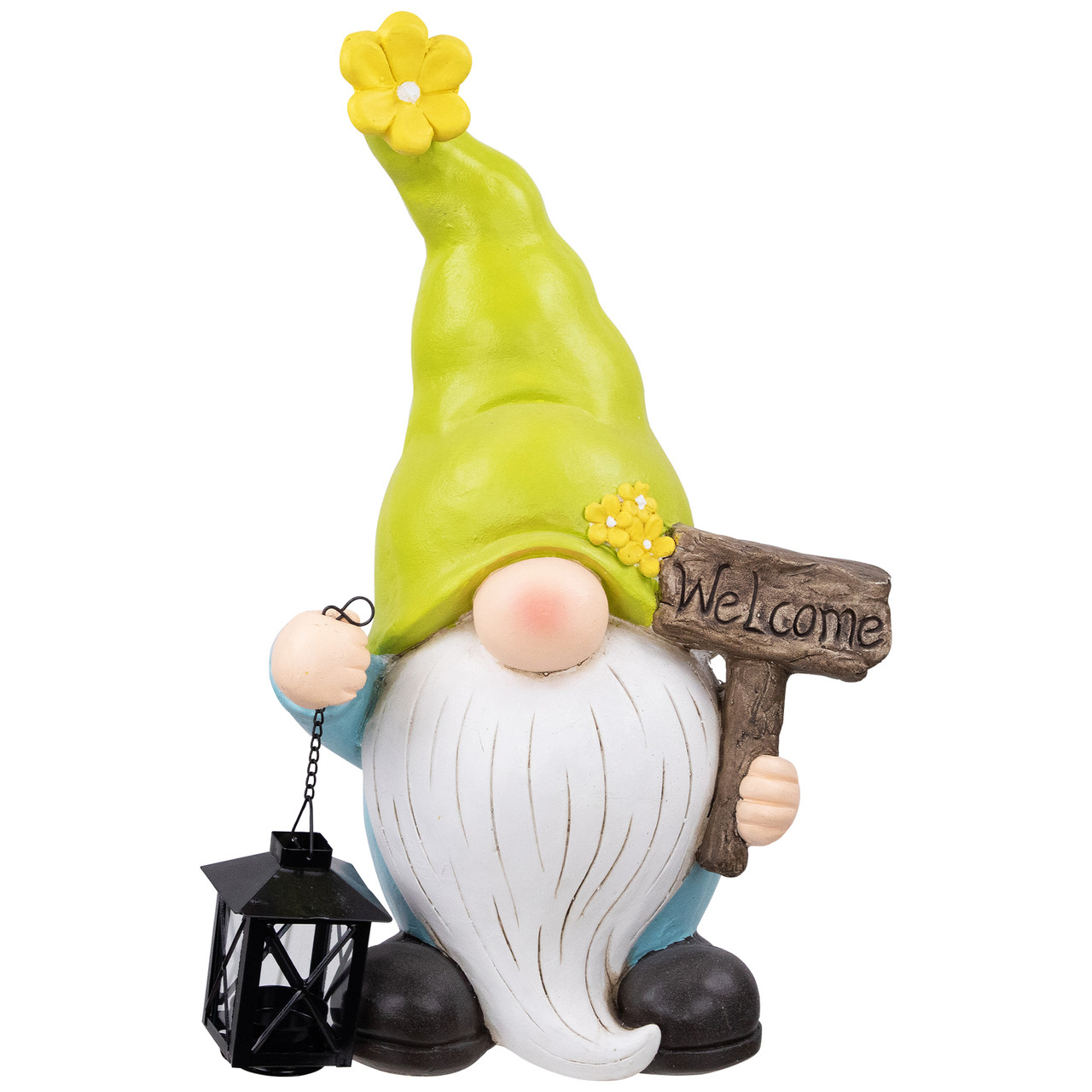 Welcome Gnome with Lantern Outdoor Garden Statue - 17.75