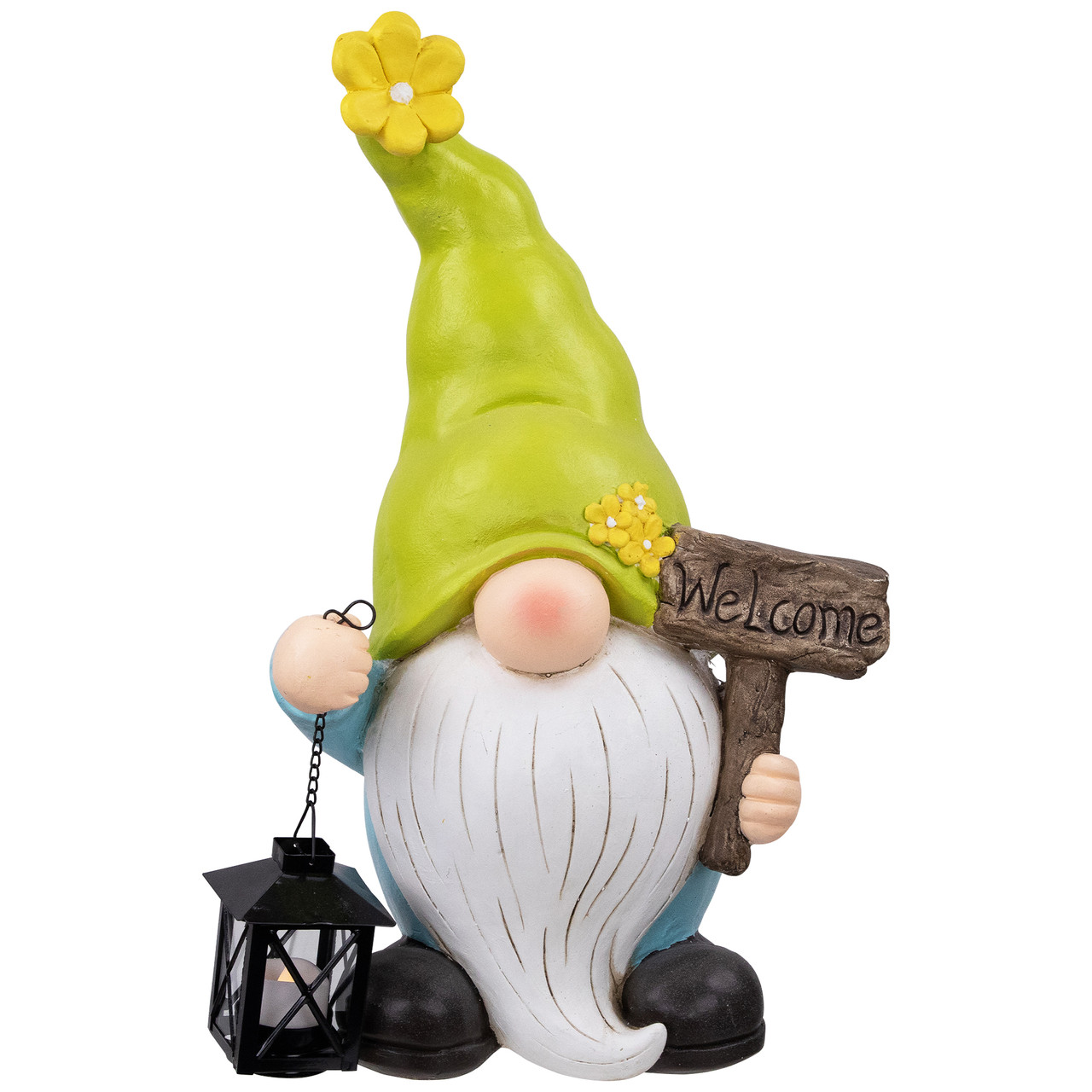 Welcome Gnome with Lantern Outdoor Garden Statue - 17.75