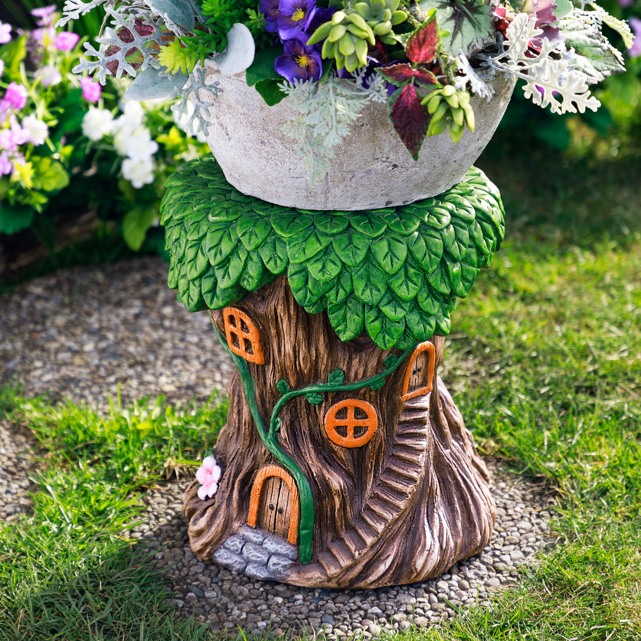 Fairy Tree Stump Outdoor Garden Plant Stand - 13.75" | Christmas Central