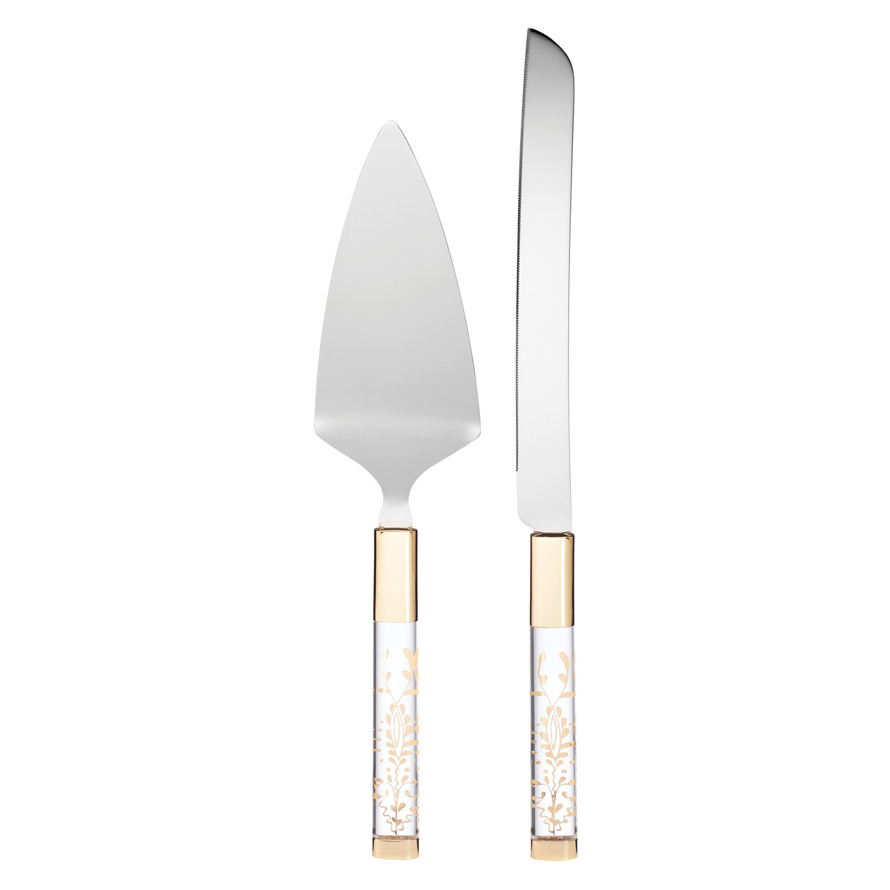 Set of 2 White Elegant Opal Innocence Flourish Cake Knife and Server, 13.5"