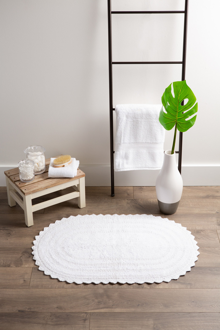 21" x 34" White Large Oval Home & Bathroom Essentials Cotton Bath Mat ...
