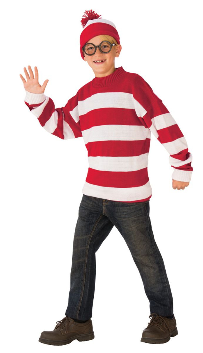 Where's Wanderer Kids Costume - Red & White Striped Book Character Halloween Outfit With Hat & Cane