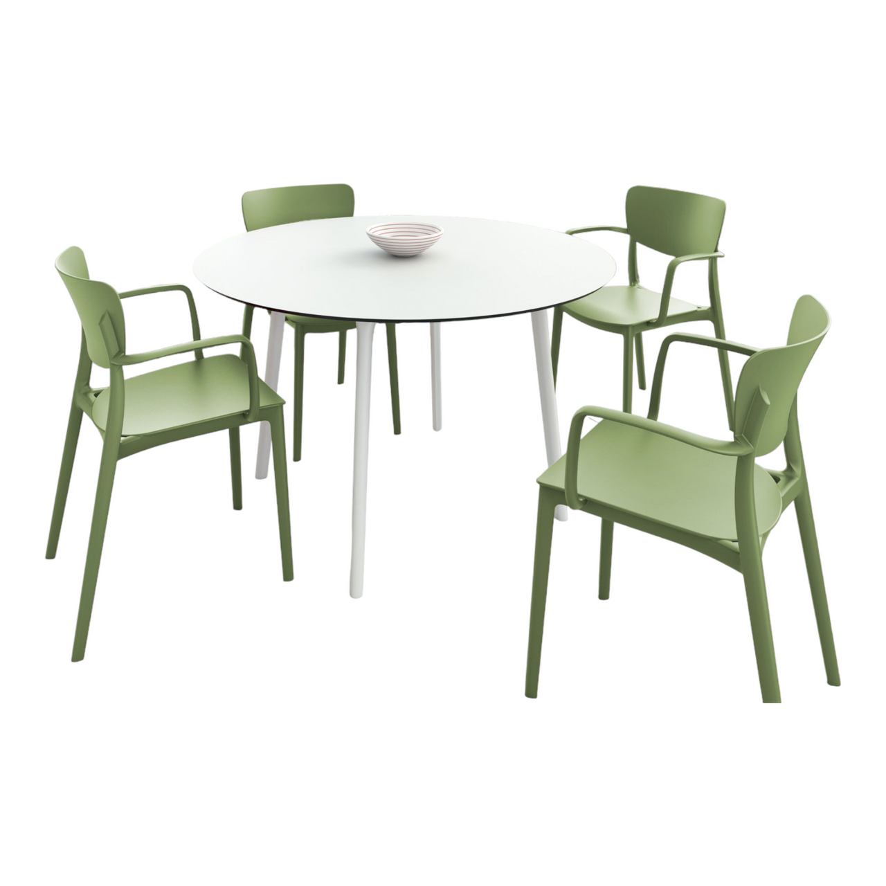 5-Piece White Olive Green Round Dining Set Christmas Central
