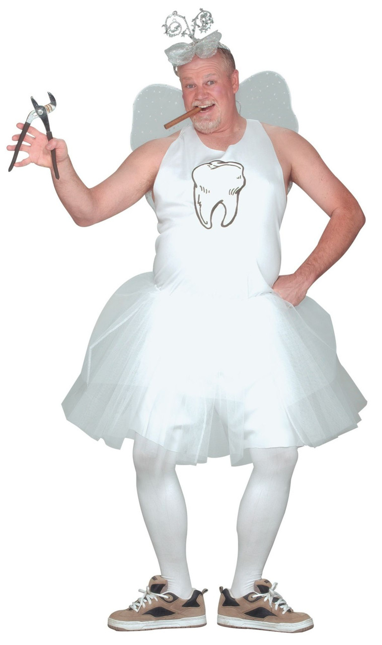 White Gray Tooth Fairy Men Adult Halloween Costume Plus Size