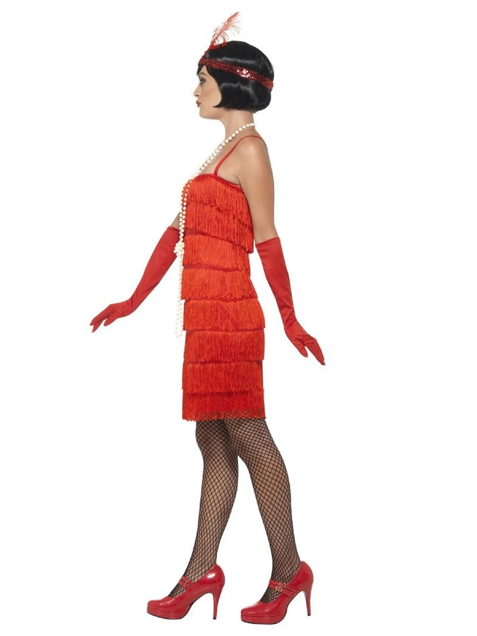 strapless open back dress 1920s red flapper dress with elbow length sleeves