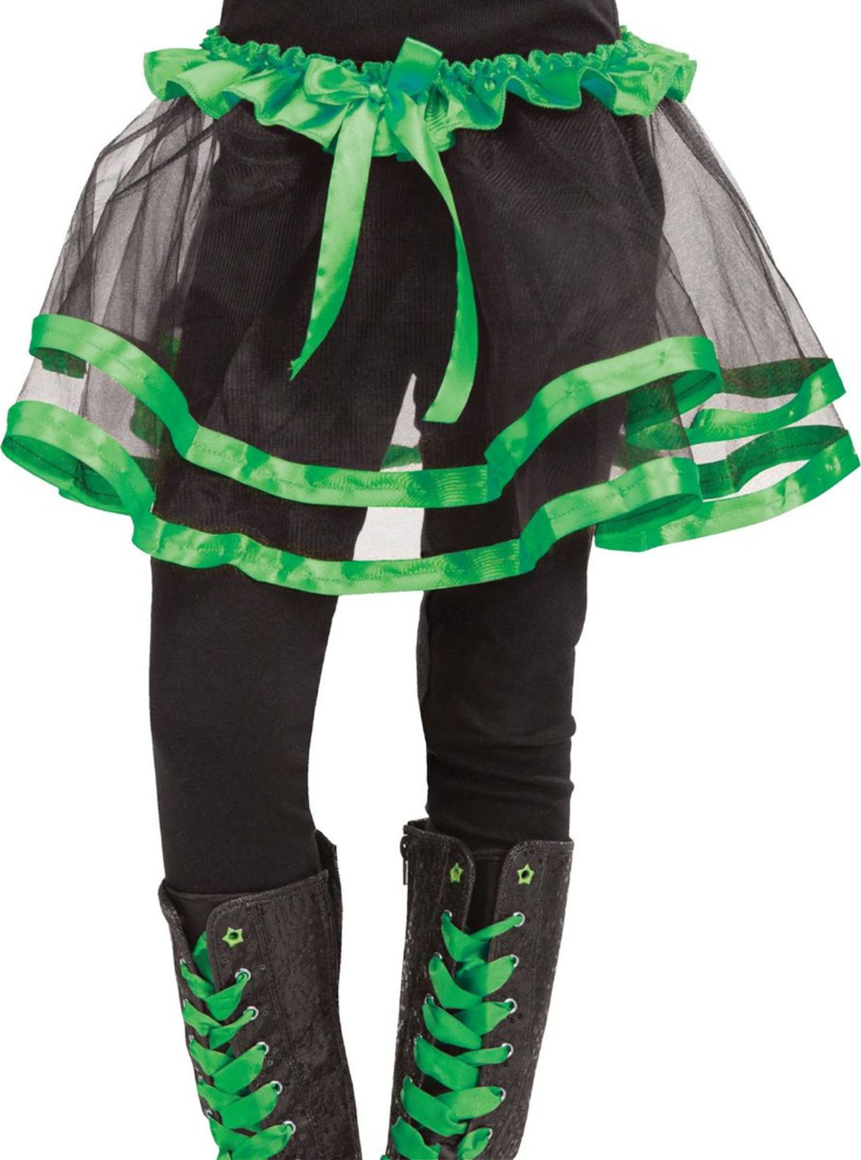 Black Green Ribbon Tutu Girl Child Halloween Costume One Size