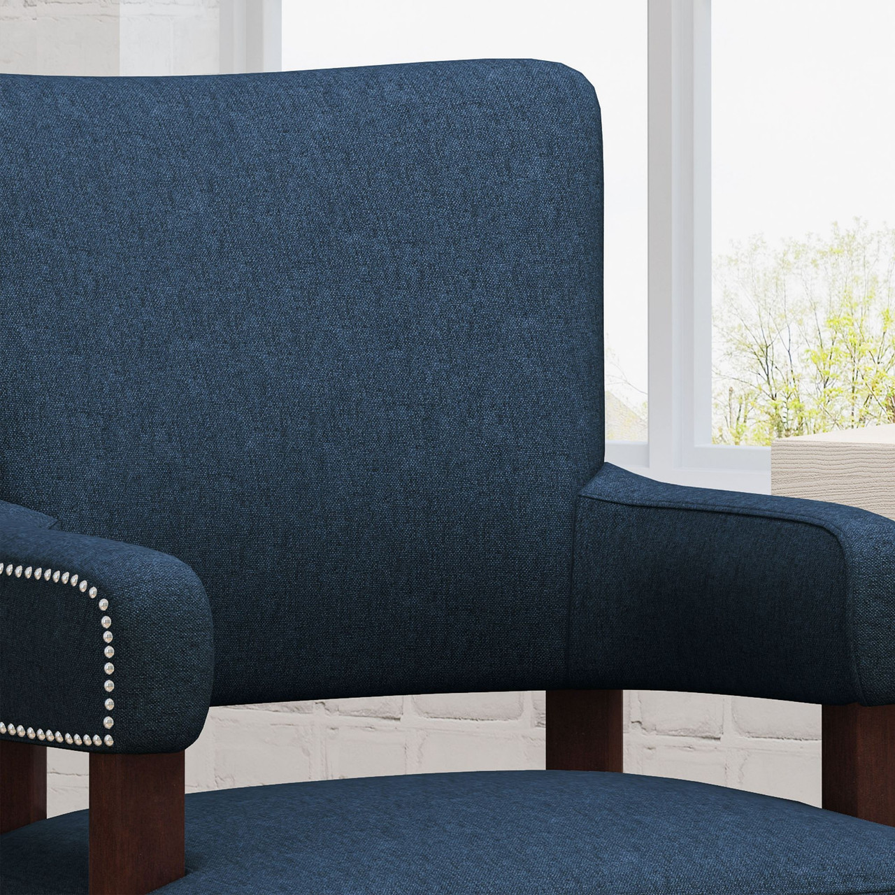 37" Navy Blue & Silver Traditional Handcrafted Home Office Chair ...