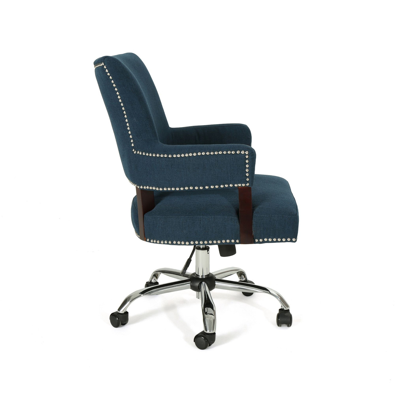 37" Navy Blue & Silver Traditional Handcrafted Home Office Chair ...
