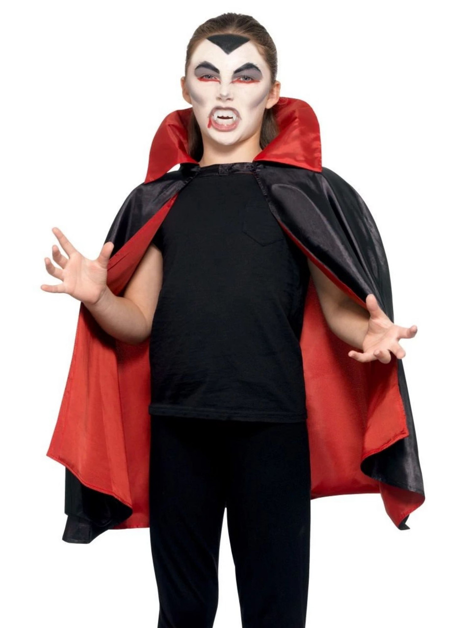 Cape De Vampire Réversible Halloween (noir/rouge) - Avec Kit Accessoires (dents, Sang, Tatouages) - Taille Adulte/ado