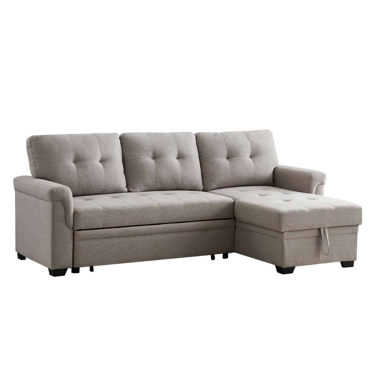 86" Lucca Light Gray Linen Reversible Sleeper Sectional Sofa with