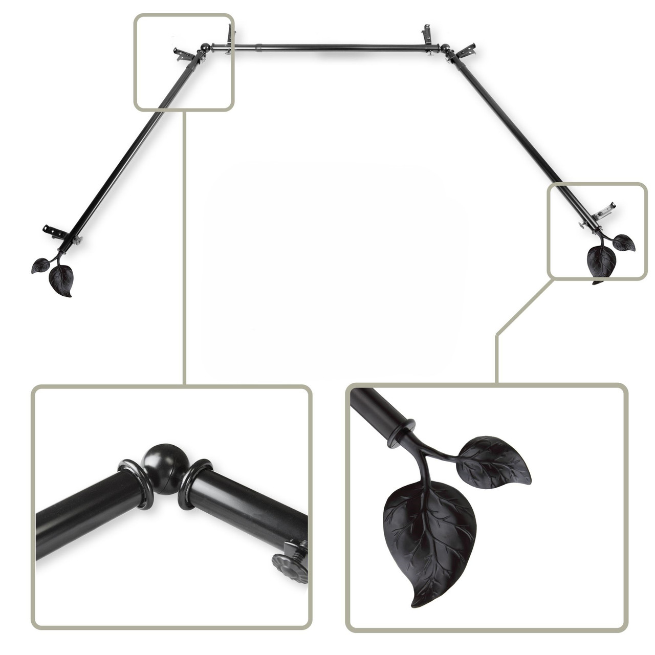 Bay Window Metal Curtain Rod 152" Black Christmas Central