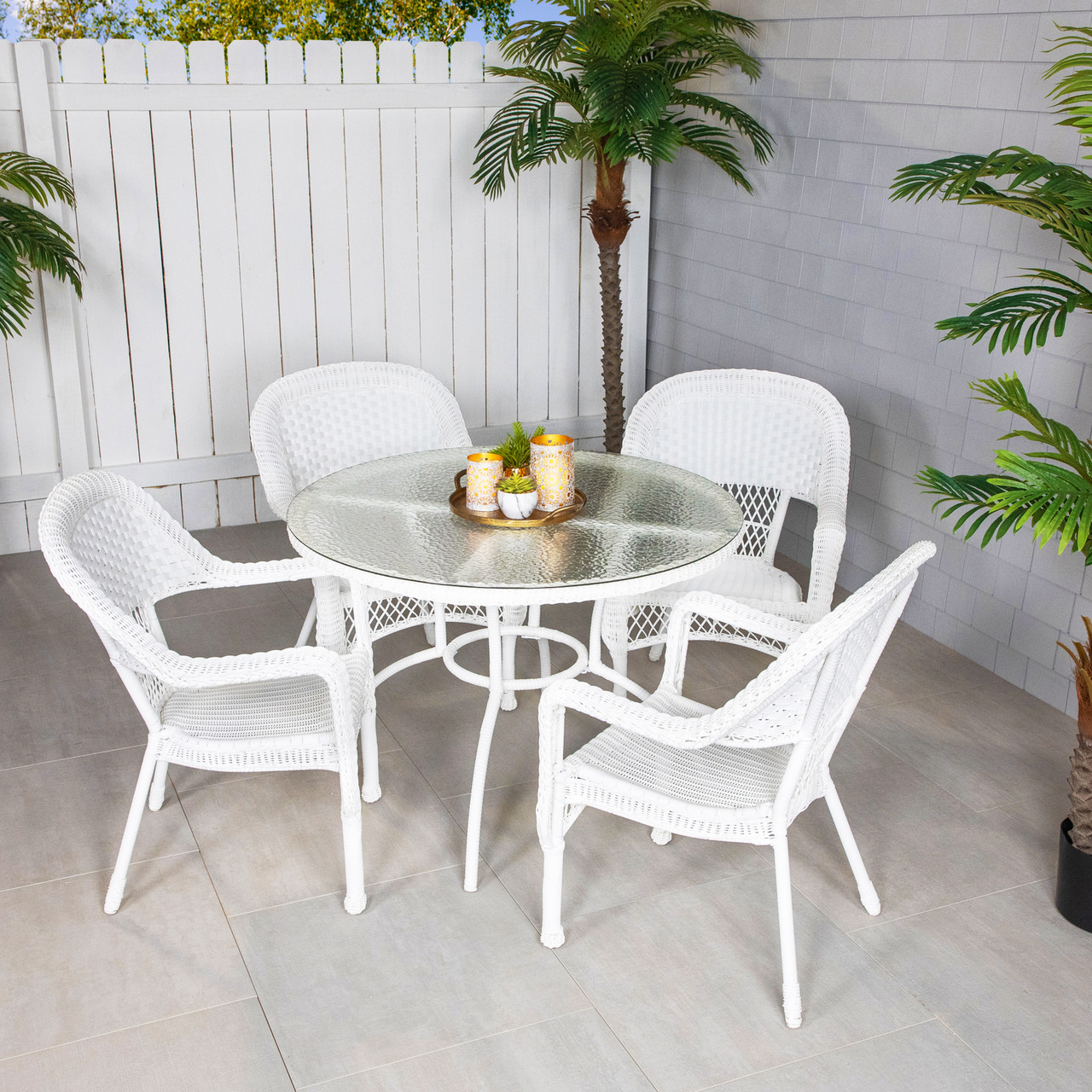 5-Piece White Resin Wicker Outdoor Dining Set Christmas Central