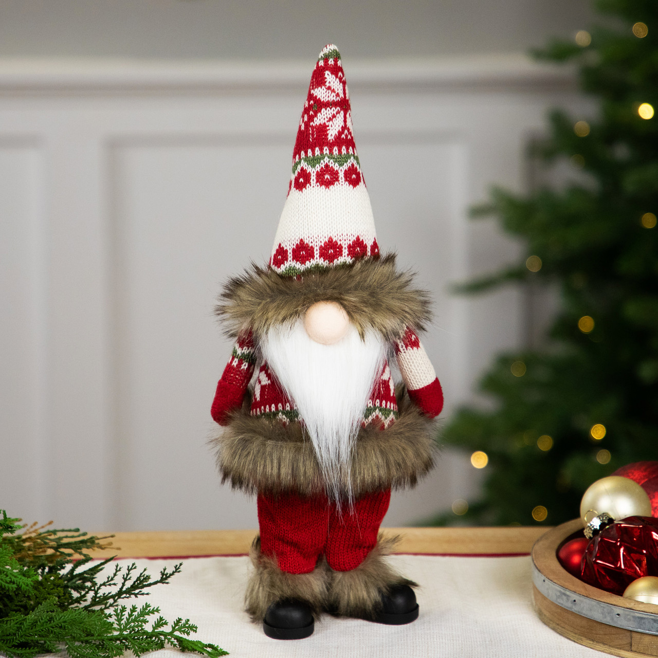 Red/White Fabric Standing Gnome