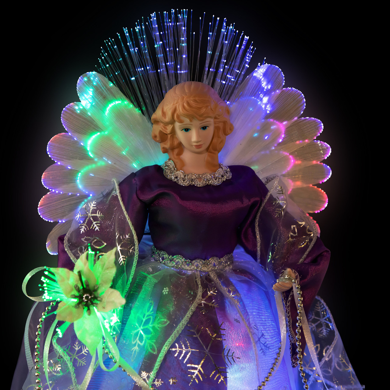 Lighted Fiber Optic Color Changing Angel Christmas Tree Topper - 12" - Purple Lighted Fiber Optic Color Changing Angel Christmas Tree Topper - 12" - Purple