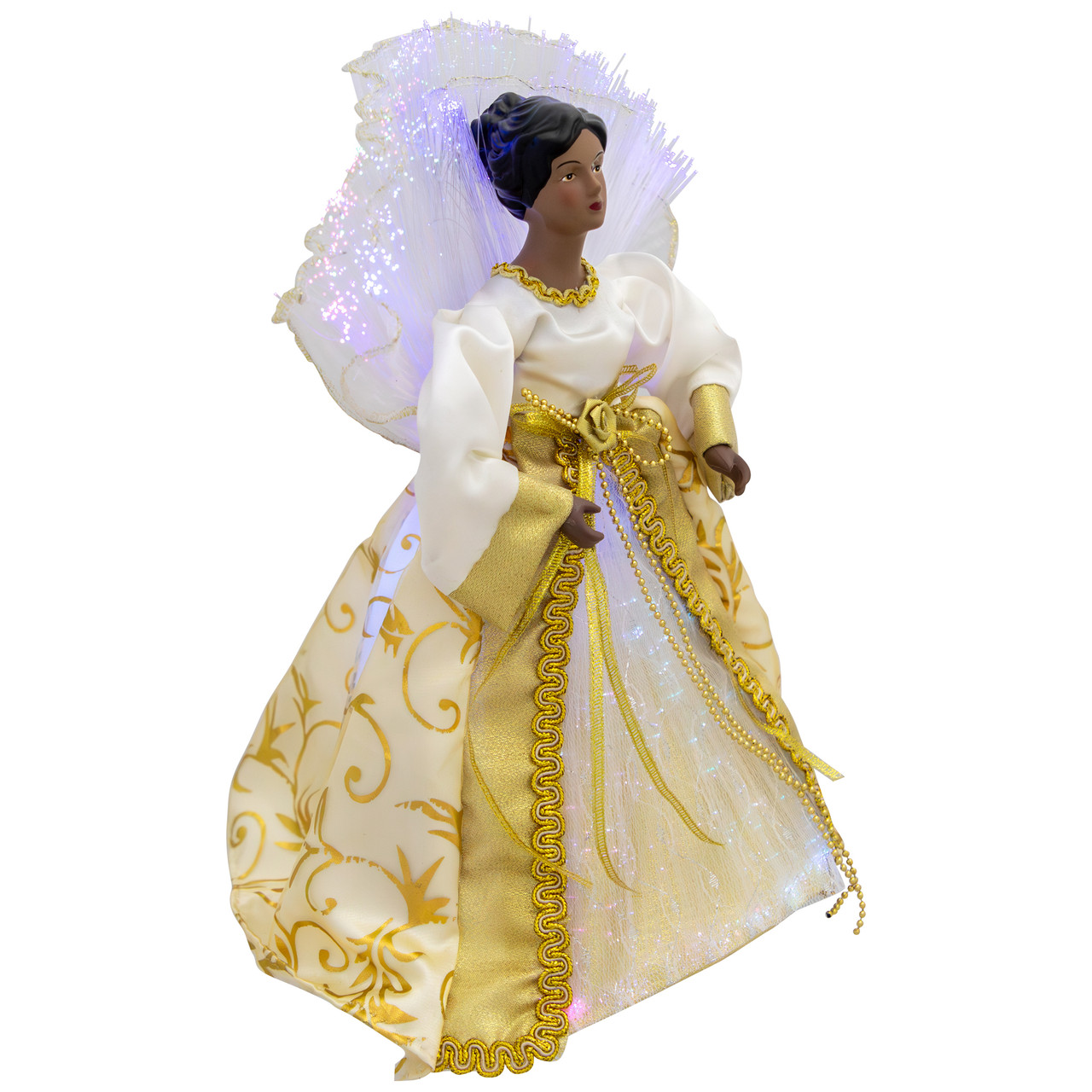 Northlight 12" Lighted Fiber Optic African American Angel Christmas Tree Topper - Gold Northlight 12" Lighted Fiber Optic African American Angel Christmas Tree Topper - Gold