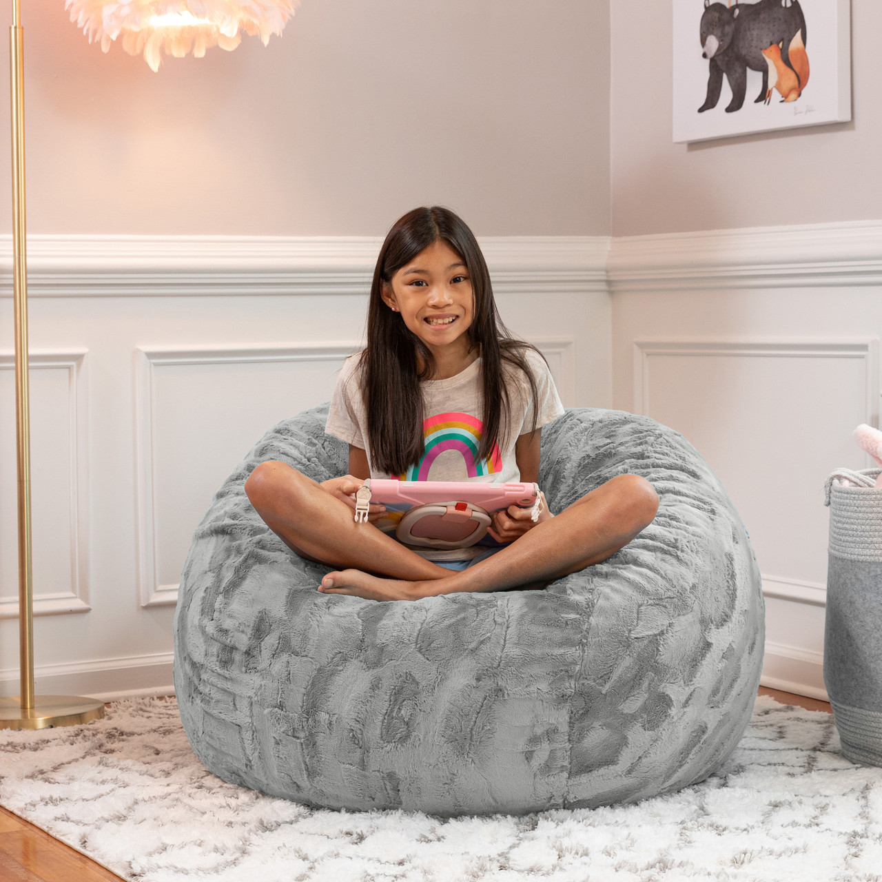 Round Teal Fuzzy Chair Lounge Chair Kids Furry Chair Round Kids