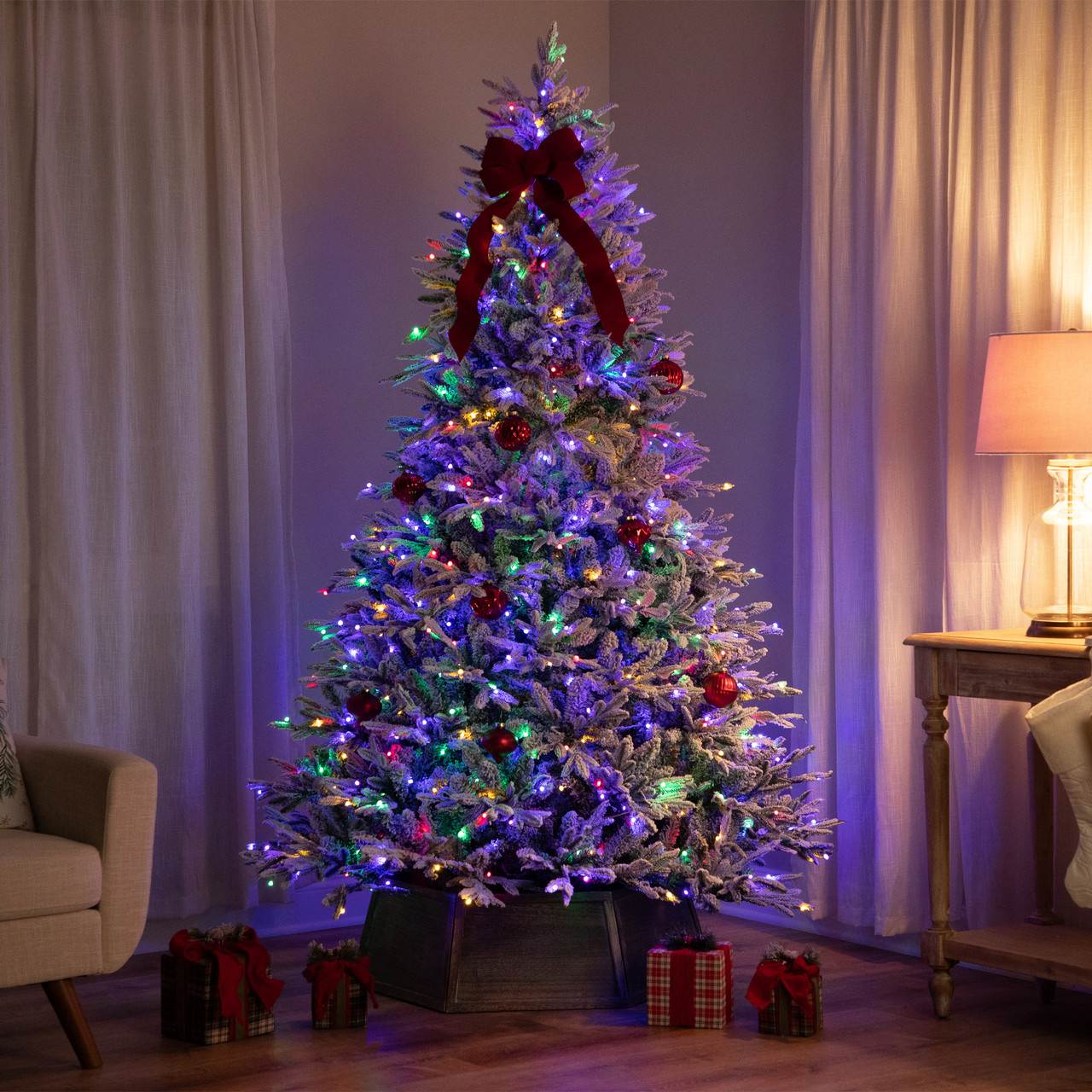 Real Touch™ Elite Pre-Lit Flocked Yukon Pine IPT Artificial Christmas Tree - 9' Dual Color LED