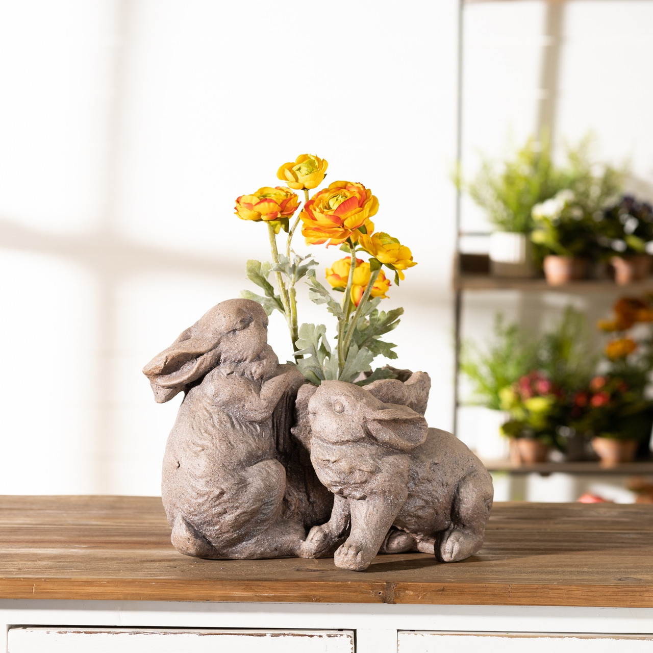 Rabbits Floral Outdoor Garden Planter - 14.5