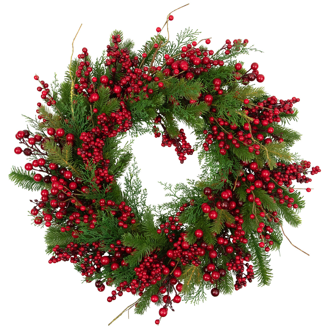 Cedar, Pine & Red Berries Artificial Christmas Wreath - 28
