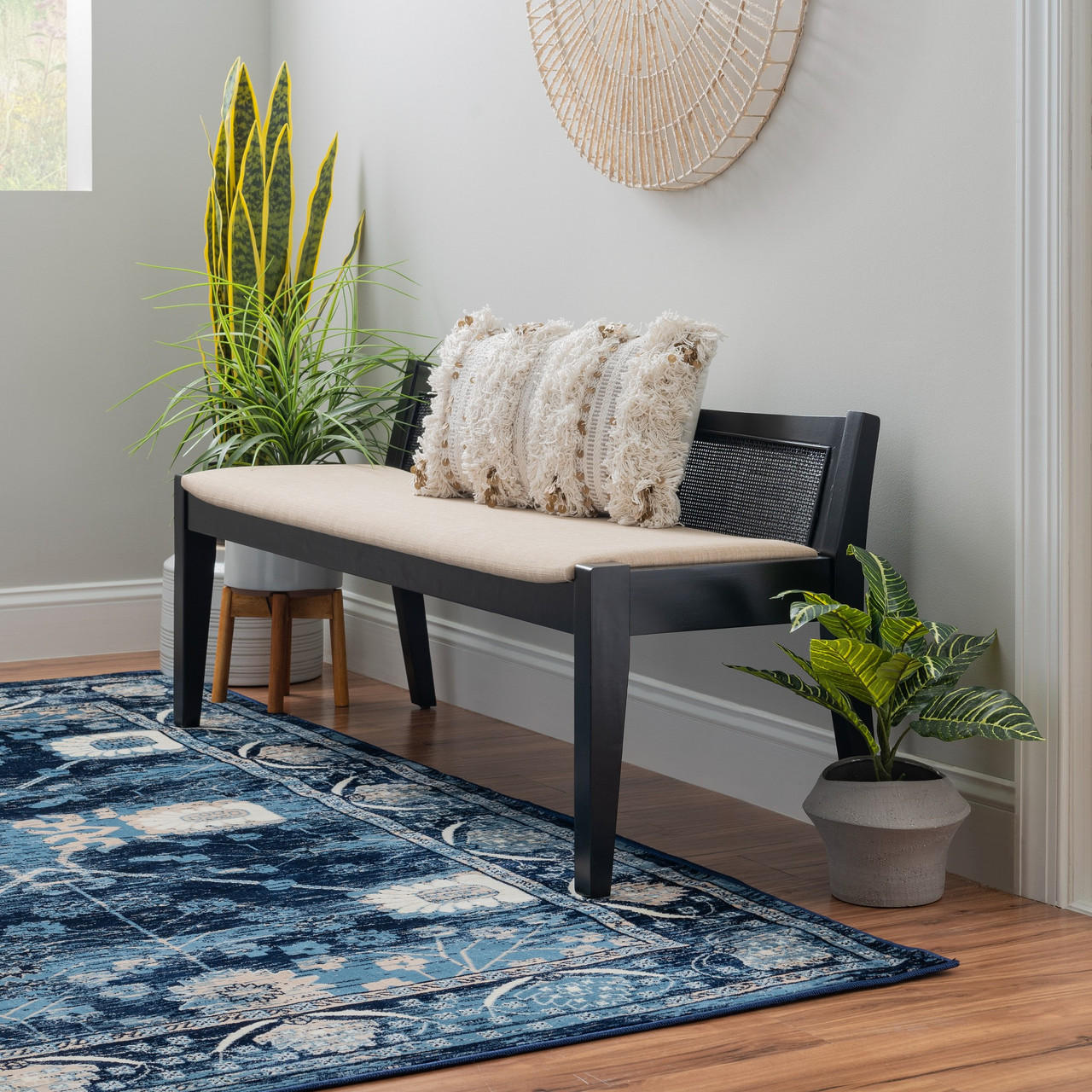 Contemporary Home Living Woven Rattan Cane Bench - Thumbnail 3