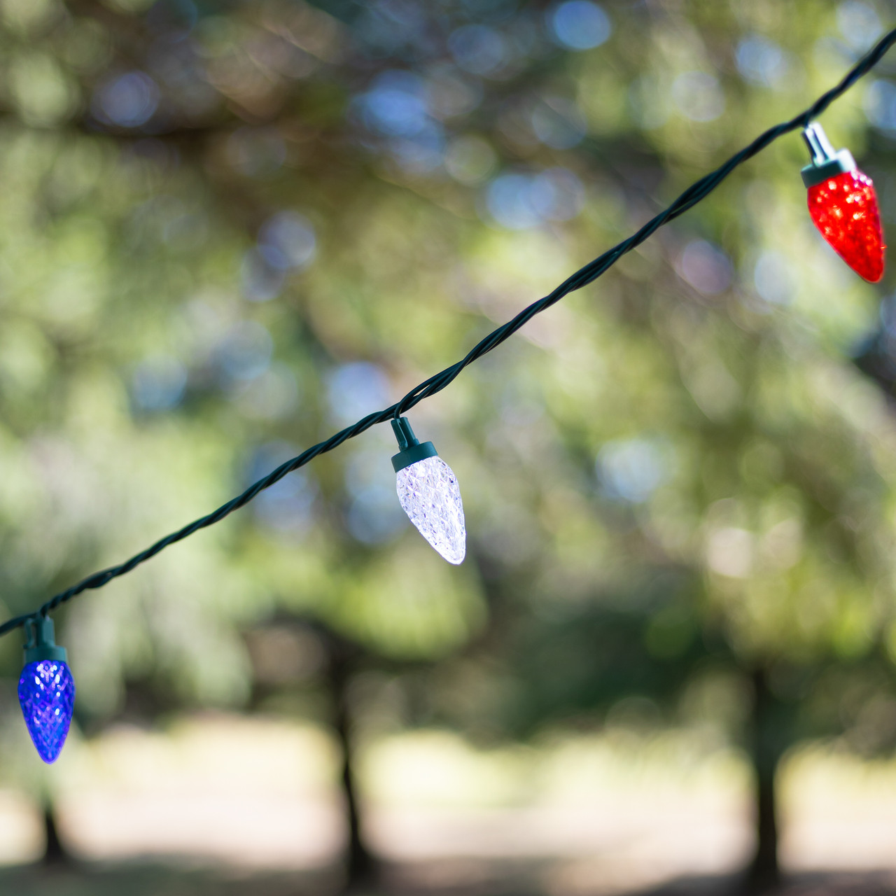 Patriotic LED C9 Faceted Christmas Lights - Red, White & Blue - 66
