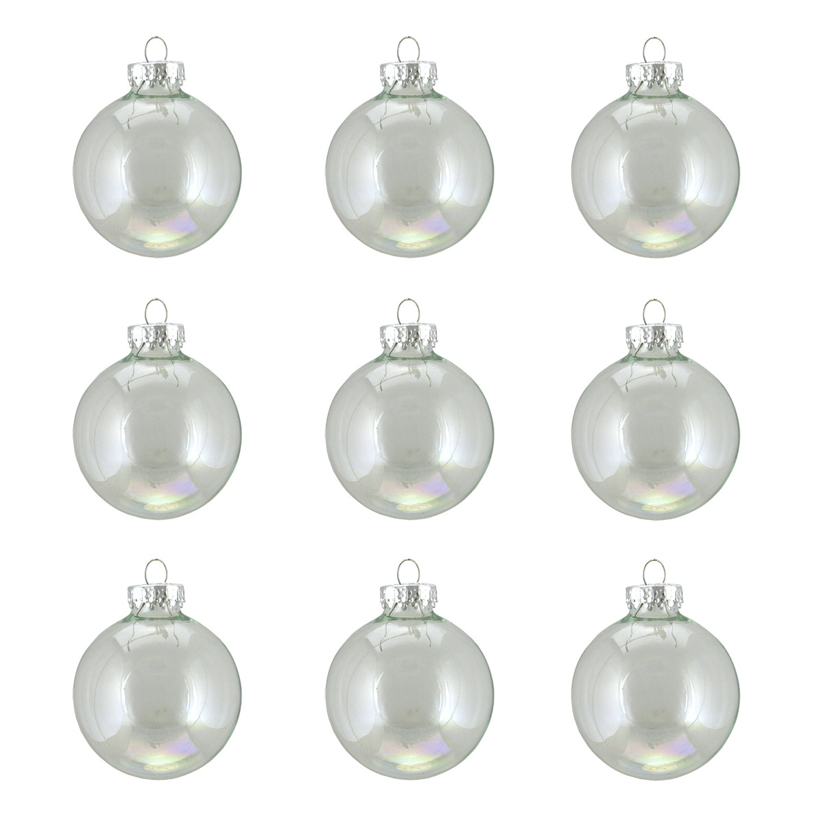 9ct Clear Iridescent Glass Ball Christmas Ornaments 2" (50mm