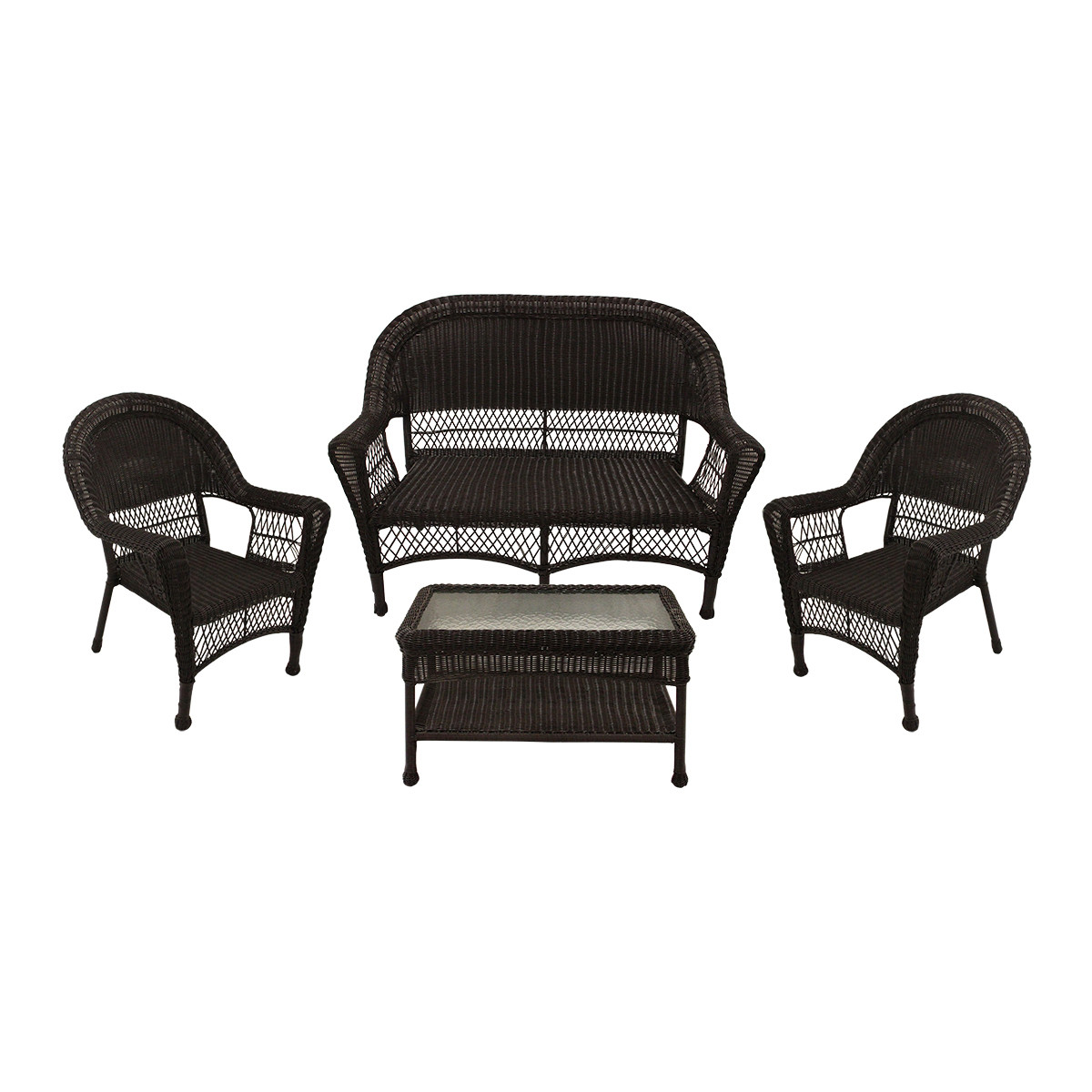 4 Piece Brown Resin Wicker Patio Furniture Set With Tempered Glass 53