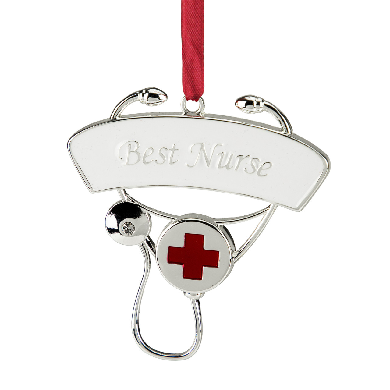 3.25" Silver Plated Best Nurse Stethoscope Christmas Ornament with