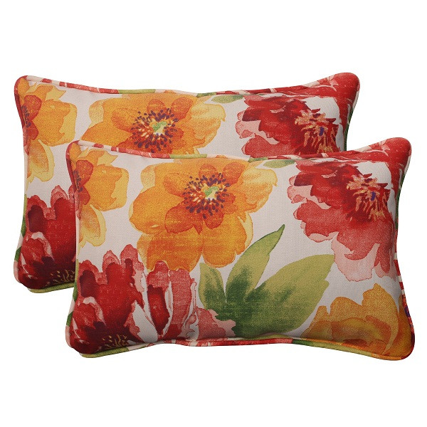 Floral Patio Corded Rectangular Throw Pillows White