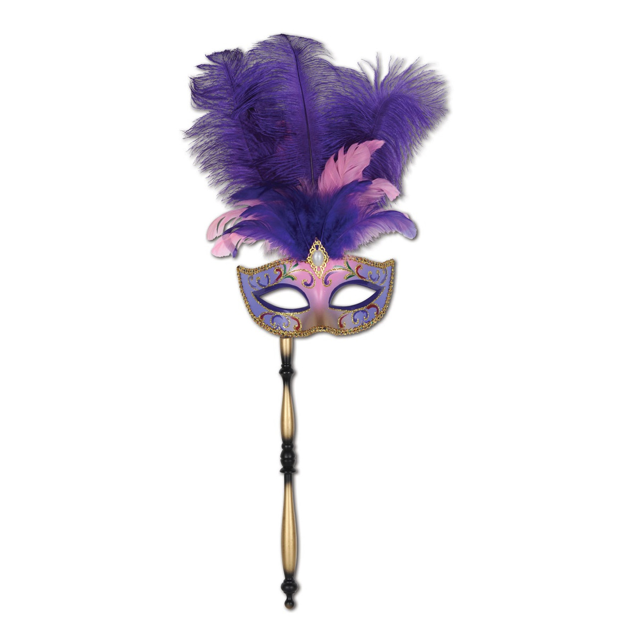 Venetian Masquerade Mask on Stick Mardi Gras Costume Half Face