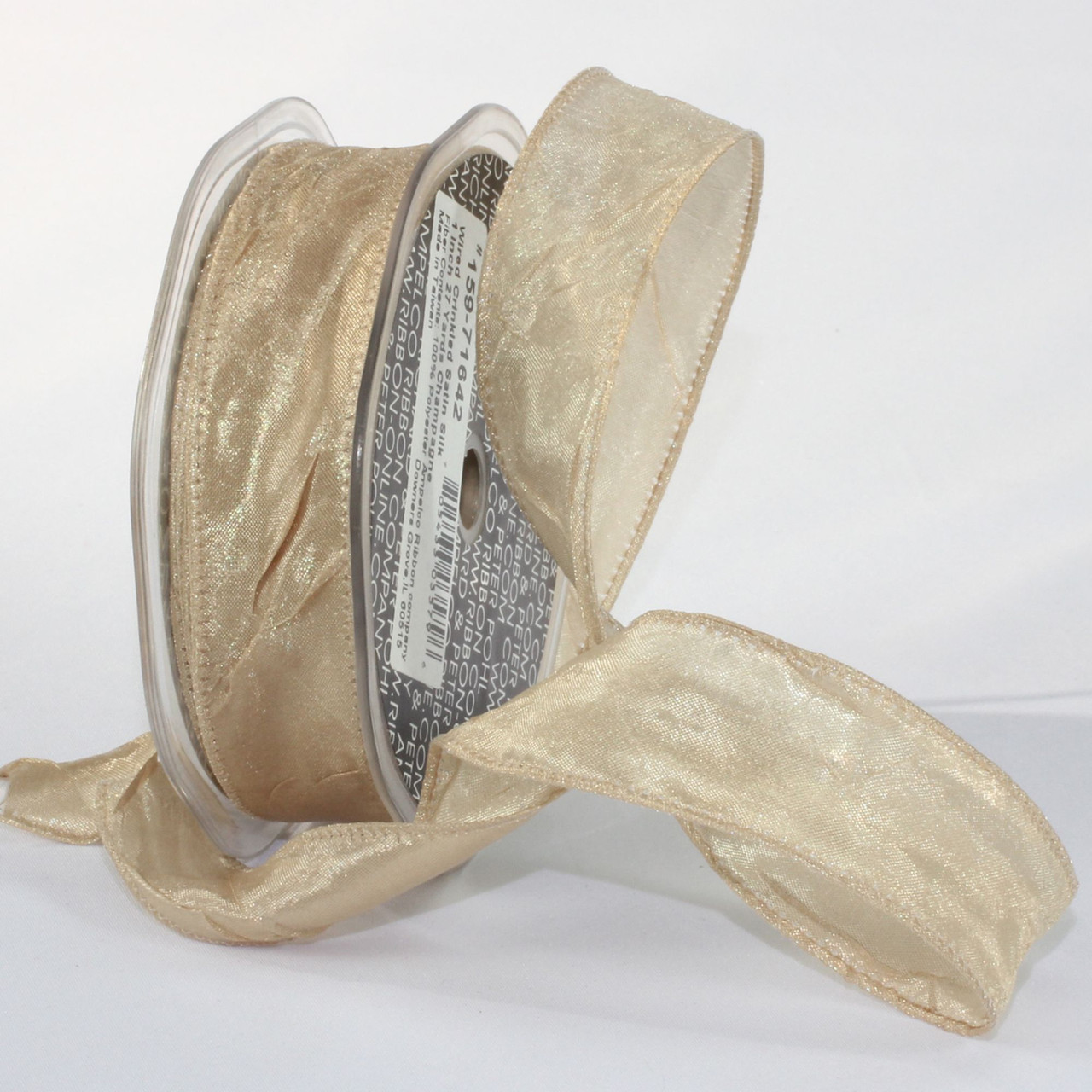 Soft Champagne Crinkled Satin Wired Craft Ribbon 1 x 54 Yards