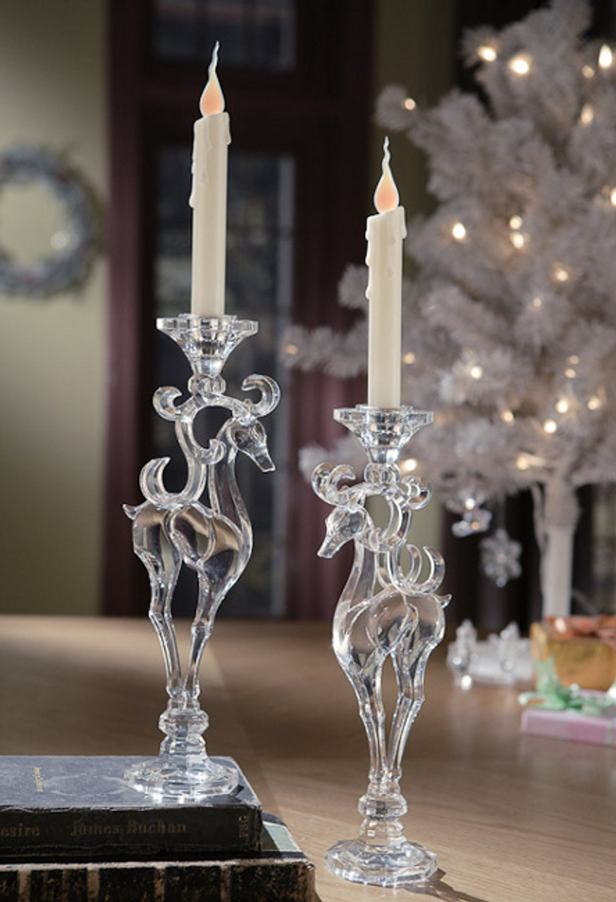 Pack Of 4 Icy Crystal Decorative Christmas Deer Taper Candle