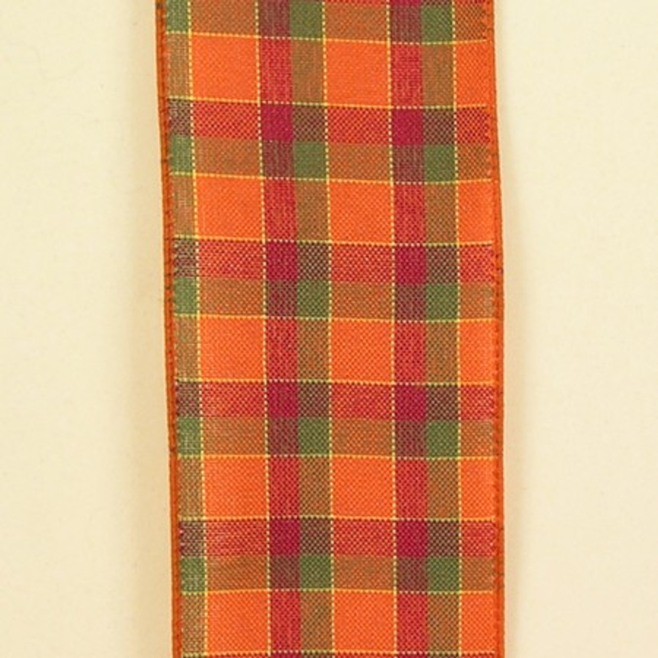 2.5 inch Orange & White Gingham Ribbon - 5 Yards