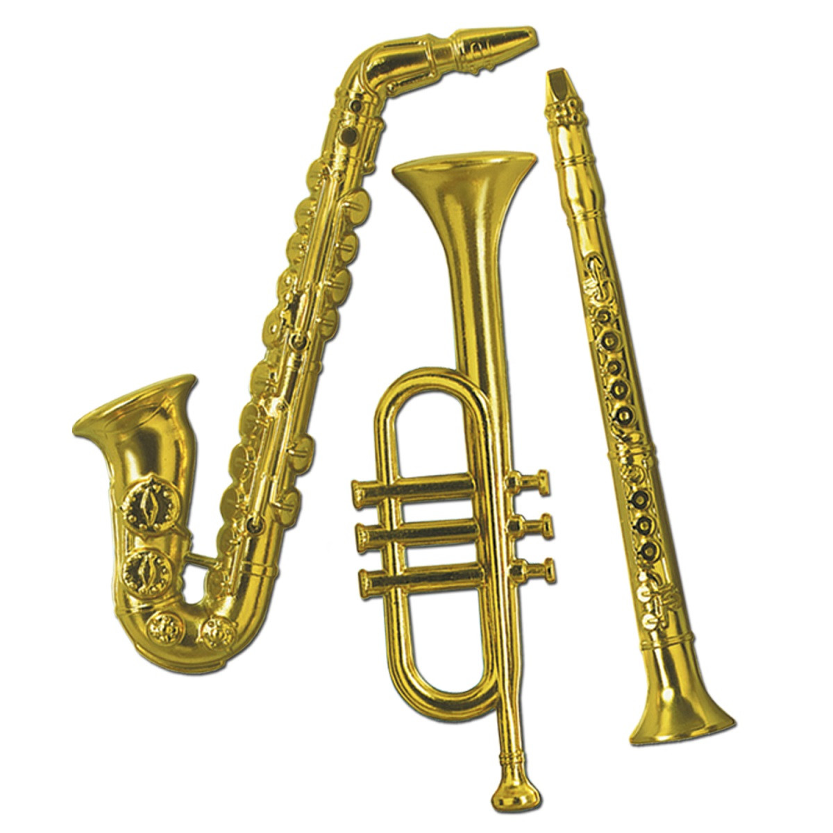 Club Pack of 36 Gold Plastic Musical Instrument Trumpet, Saxophone