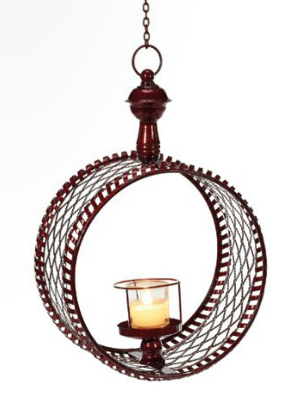 15" Decorative Red Cylindrical Christmas Lattice Hanging Pillar Candle