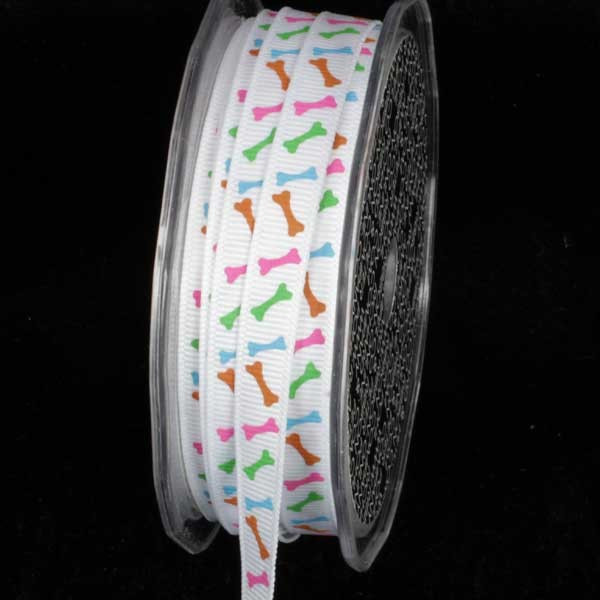 Multi-Colored Inga Bones Grosgrain Craft Ribbon 3/8