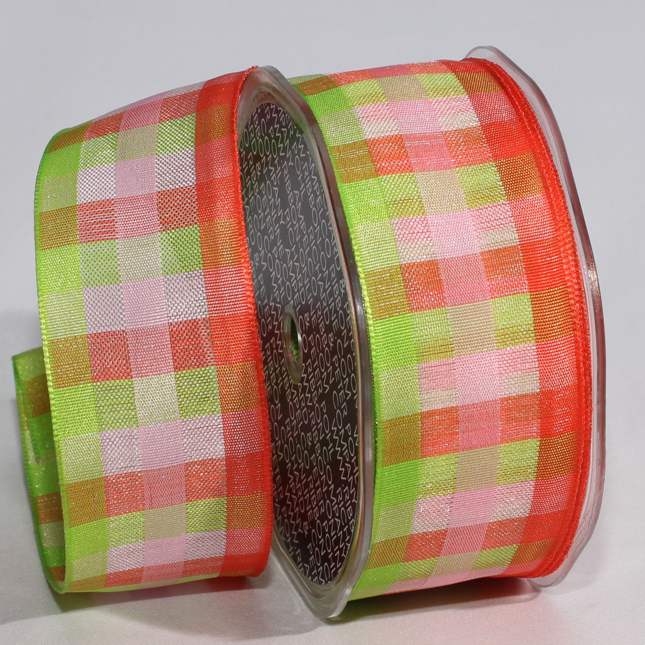 Pink Plaid Ribbon with Wired Edge & Silver Accents, 10 yards