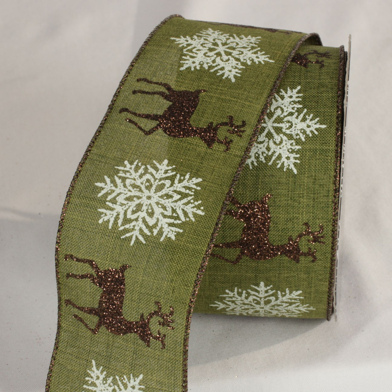 Hunter Green White - 1.5 inch x 10 Yards Snowflakes Ribbon