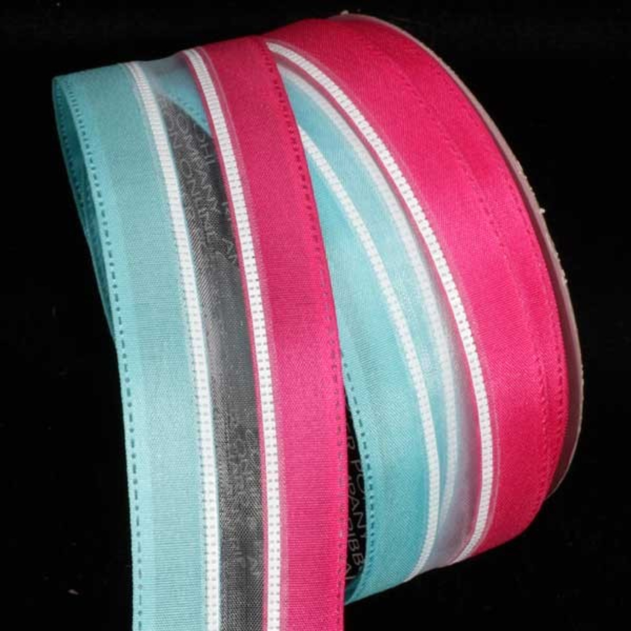 1.5 inch Hot Pink Ribbon with Hot Pink & White Check Wired Edges - 5 Yards