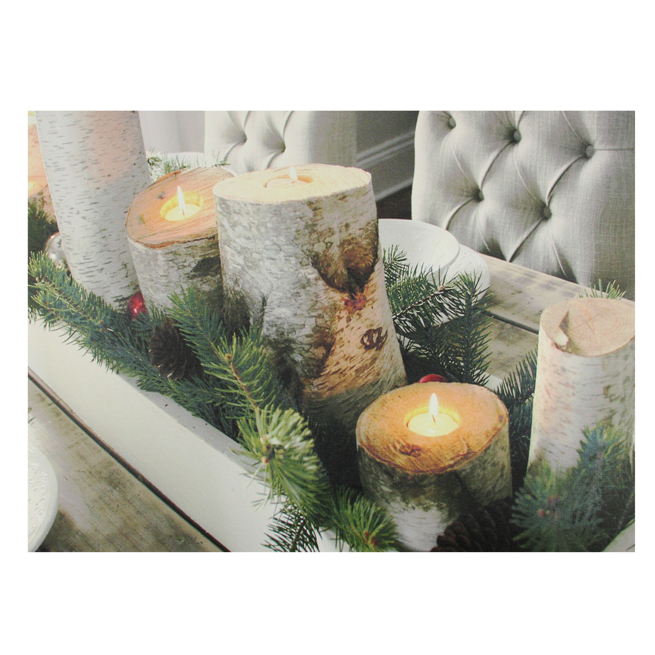 Gray Green Led Lighted Flickering Rustic Lodge Woodland Birch Candles Christmas Canvas Wall Art 11 75 X 15 75 Christmas Central