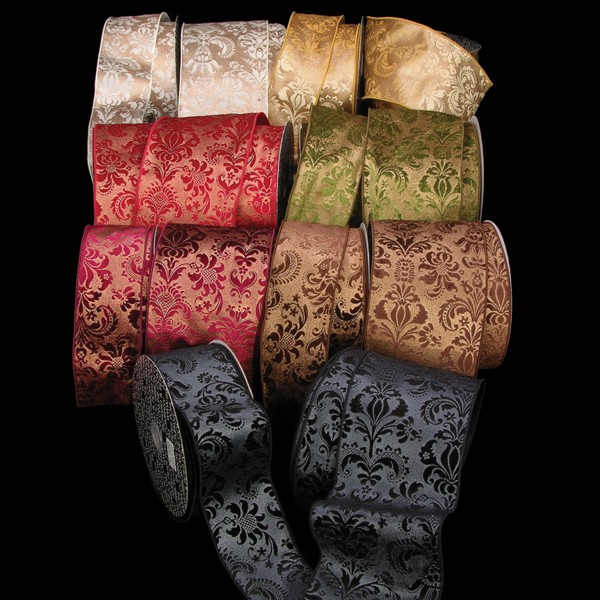 Chocolate Brown Shiny Brocade Fabric Print Design Wired Polyester Craft Ribbon 3 X 20 Yards Christmas Central