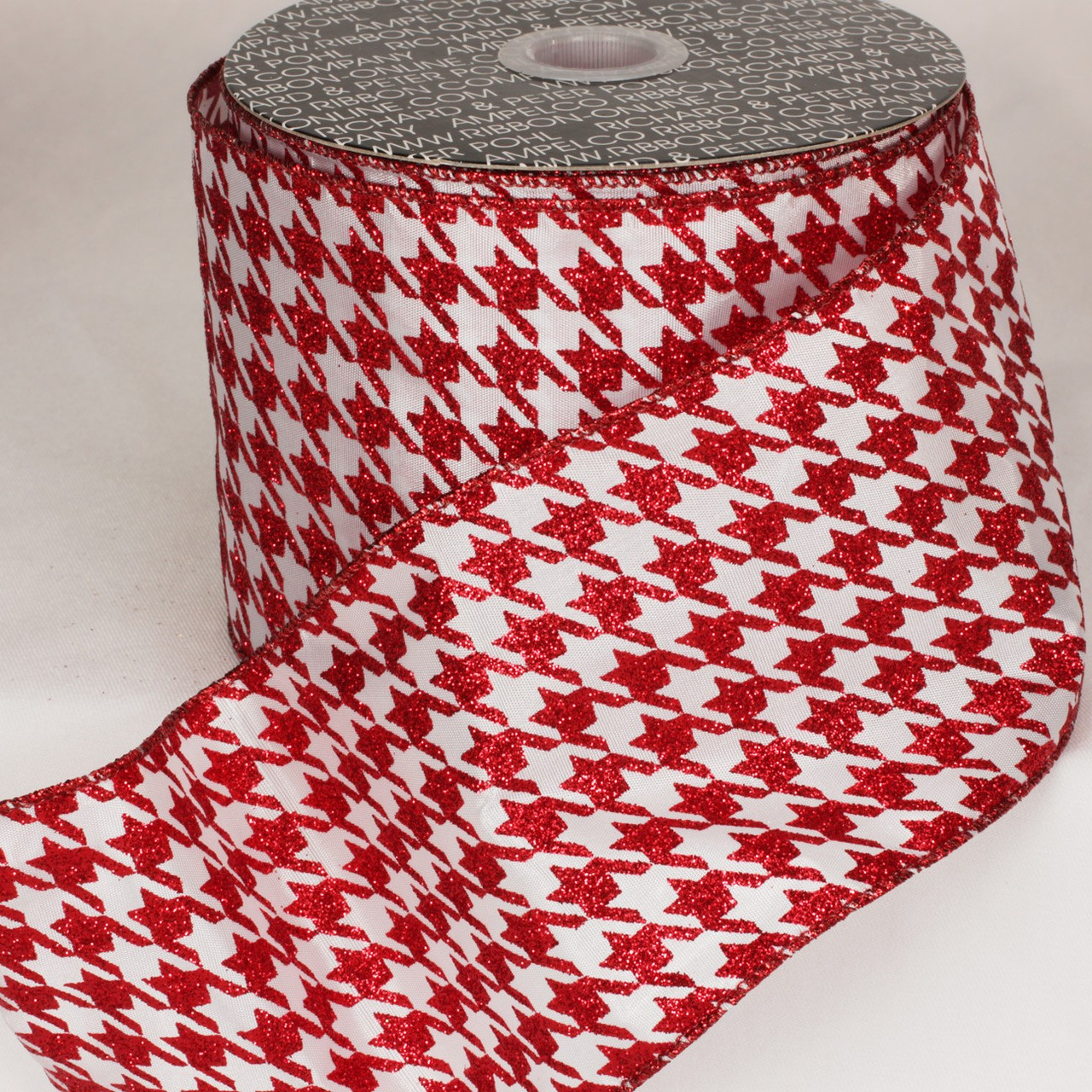 Sparkling Red & White Hounds tooth design Wired Craft Ribbon 4