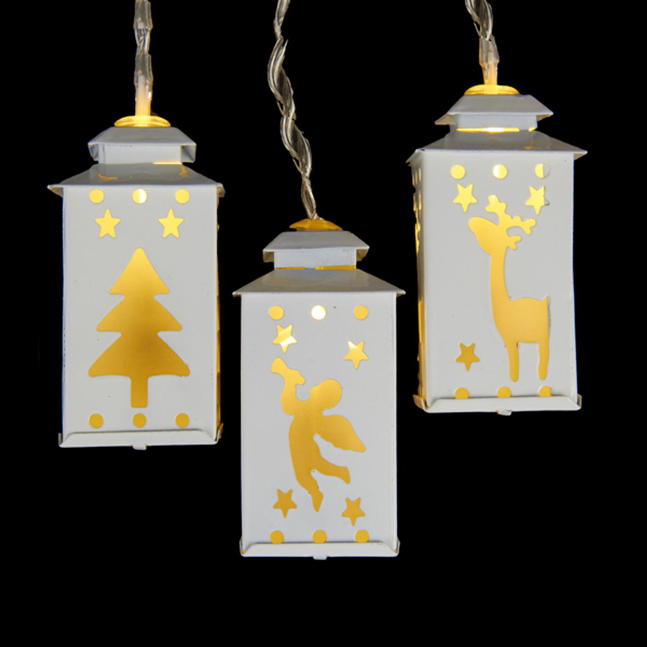 6 Gold Mini Holographic Star Lanterns 5 Warm White LEDs Batteries Included