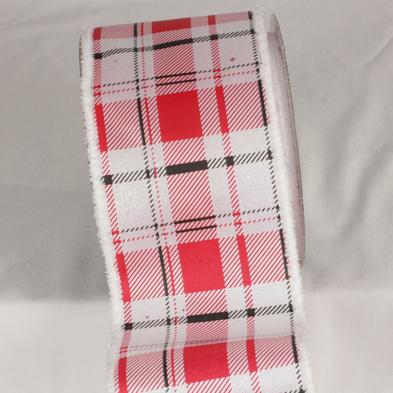 5 Red, Black & White Tartan Plaid Ribbon Wire Edge